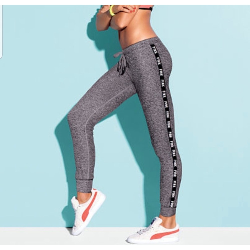 Victoria's Secret PINK Ultimate Grey Marl Logo Tape Leggings Joggers S Small